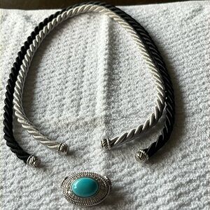 Judith Ripka interchangeable twisted cord necklace with turquoise pendant.